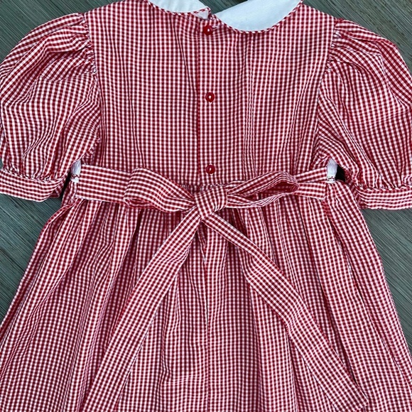 Beautiful Smocked Red and White Gingham Classic Dress with Cherries - Picture 4 of 6